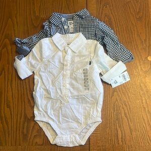 Two baby button down shirt onesies 9M